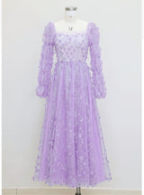 Purple Tulle Long Sleeve Prom Dress