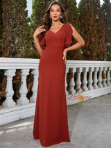 V-neck Chiffon Butterfly Sleeve Prom Dress