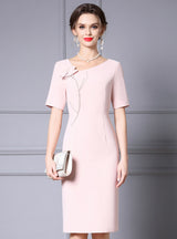 Fuchsia Short Sleeve Beading Mother Of The Bride Dress