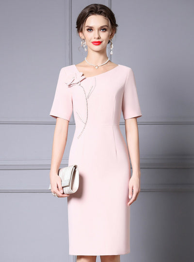 Fuchsia Short Sleeve Beading Mother Of The Bride Dress