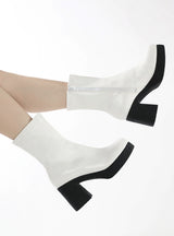 Solid Color Round Toe Wedge Zipper Boots