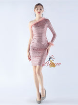 One Shoulder Long Sleeve Prom Dress