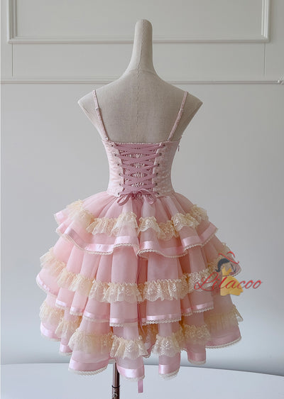 Pink Retro Sling Lace Cake Fluffy Dress