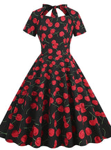 Retro Printed Short-sleeved Hepburn Floral Dress