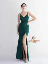 Spaghetti Straps V-neck Split Prom Dress