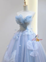 Blue Tulle Sequins Off the Shoulder Butterfly Prom Dress