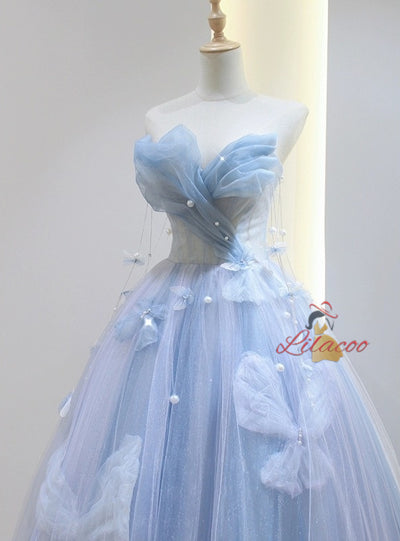 Blue Tulle Sequins Off the Shoulder Butterfly Prom Dress