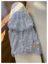 Blue Suspender Flower Dress