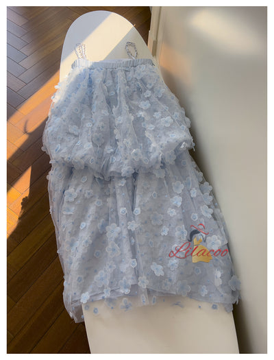 Blue Suspender Flower Dress