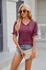 V-neck Lace-up Loose Short-sleeved T-shirt
