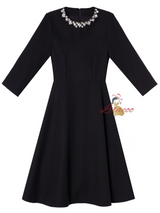 Black Scoop Neck 3/4 Sleeve Mother Of The Bride Dress