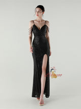 Mermaid Sequins Spaghetti Straps Beading Prom Dress