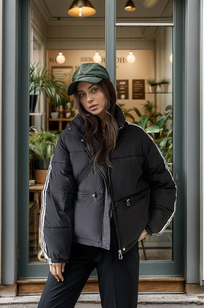 Short Striped Contrast Cotton-padded Jacket