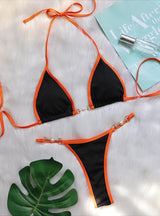 Sexy Patchwork Metal Accessories Pearl Swimsuit