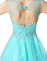 Blue Tulle Backless Beading Crystal Homecoming Dress