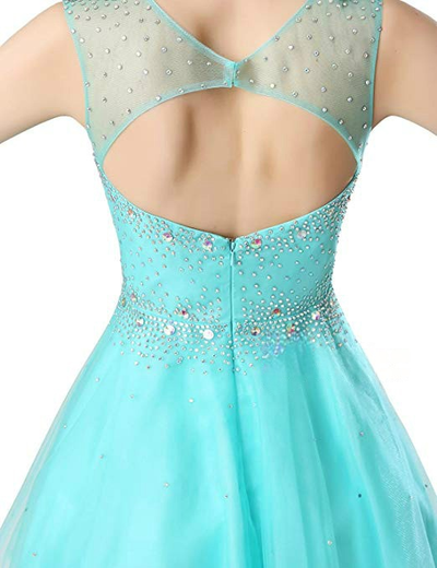 Blue Tulle Backless Beading Crystal Homecoming Dress