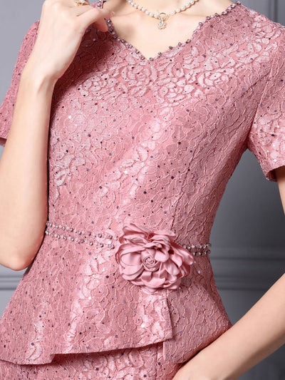 Red Lace Beading Flower Mother Of The Bride Dress
