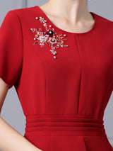 Red Short Sleeve Beading Mother Of The Bride Dress