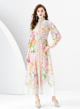 Retro Print Lantern Sleeves Dress