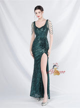 Mermaid Seuqins Straps Beading Prom Dress