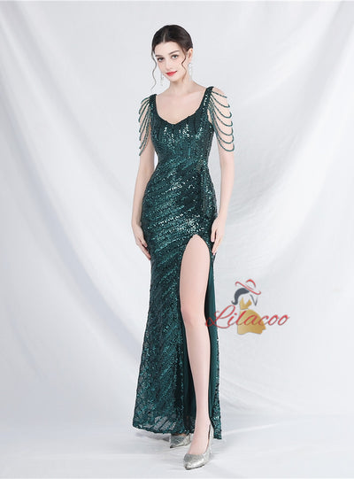 Mermaid Seuqins Straps Beading Prom Dress
