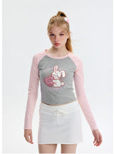 Embroidered Rabbit Long Sleeve Short T-shirt