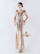 Long Sleeve Mermaid Sequins Prom Dress