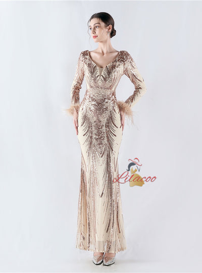 Long Sleeve Mermaid Sequins Prom Dress