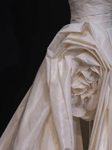 Ivory Satin Strapless Pleats Flower Wedding Dress