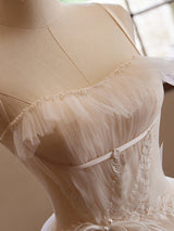 Champagne Tulle Pleats Straps Wedding Dress