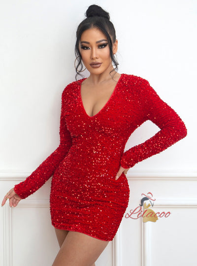 Sexy Long-sleeved Sequined Party Dress