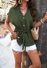 Spring and Summer Solid Color Silm Waist Shirt