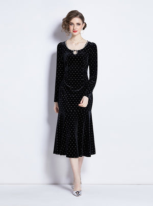 Women Polka Dot Velvet Dress