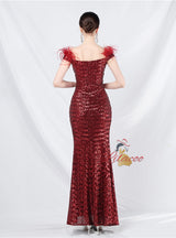 Mermaid Sequins Off the Shoulder Appliques Prom Dress