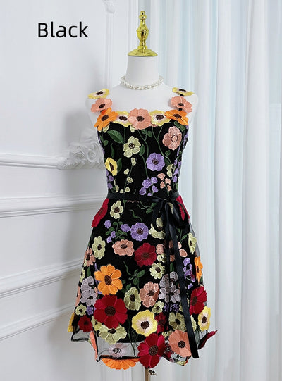 Flower Embroidered Suspender Dress