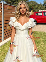 White Tulle V-neck Prom Dress