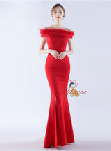 Off the Shoulder Split Prom Dress