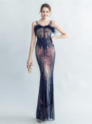 Spaghetti Straps Sequins Mermaid Prom Dress