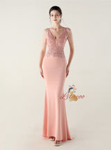 Mermaid V-neck Lace Beading Prom Dress