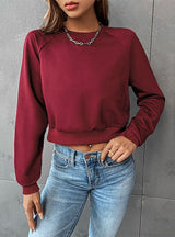 Long Sleeve Round Neck Solid Color Top