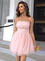 Sexy Strapless Tulle Pleats Party Dress