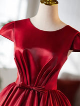 Red Satin Cap Sleeve Homecoming Dress