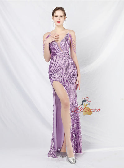 Spaghetti Straps Sequins Beading Porm Dress