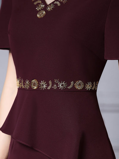 Pink V-neck Sequins Mother of the Bride Dress