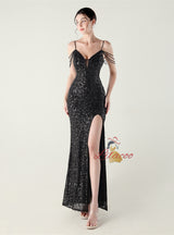 Mermaid Sequins Spaghetti Straps Beading Prom Dress