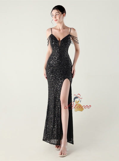 Mermaid Sequins Spaghetti Straps Beading Prom Dress