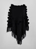 Fringed Fur Ball Round Neck Shawl Cloak