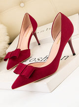 Shallow-mouthed Pointed Suede Bow Shoes