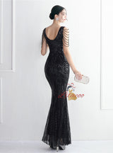 Mermaid V-neck Sequins Beading Prom Dress