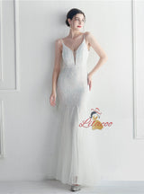 Spaghetti Straps Tulle Sequins Prom Dress